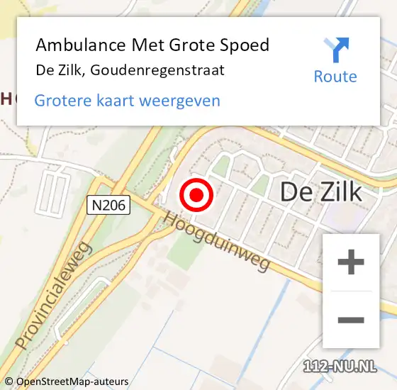 Locatie op kaart van de 112 melding: Ambulance Met Grote Spoed Naar De Zilk, Goudenregenstraat op 14 maart 2022 20:39