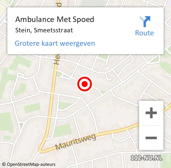 Locatie op kaart van de 112 melding: Ambulance Met Spoed Naar Stein, Smeetsstraat op 11 juli 2014 05:14