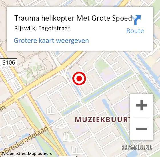 Locatie op kaart van de 112 melding: Trauma helikopter Met Grote Spoed Naar Rijswijk, Fagotstraat op 14 maart 2022 21:19