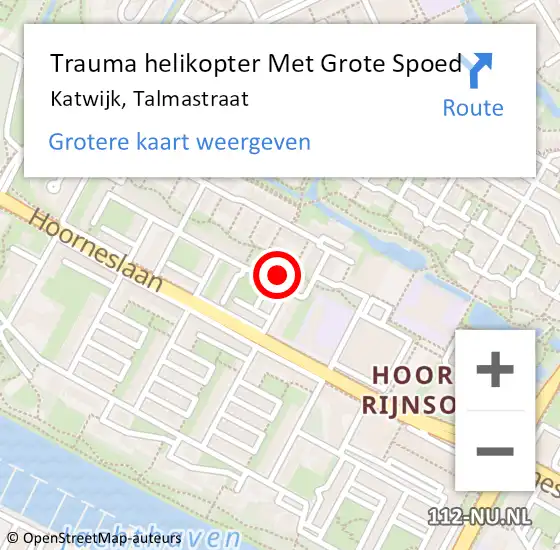 Locatie op kaart van de 112 melding: Trauma helikopter Met Grote Spoed Naar Katwijk, Talmastraat op 14 maart 2022 21:49