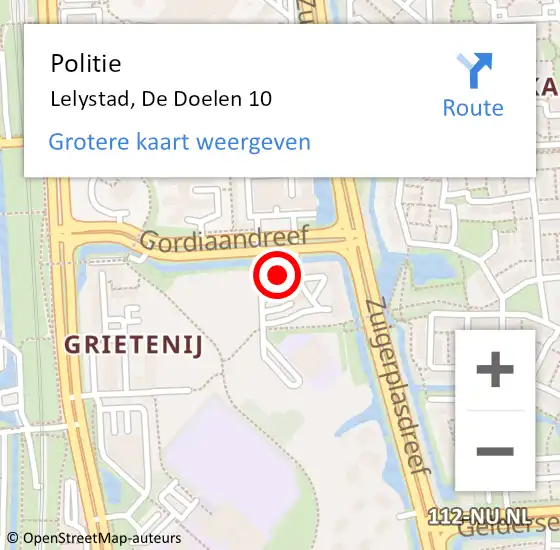 Locatie op kaart van de 112 melding: Politie Lelystad, De Doelen 10 op 14 maart 2022 22:14