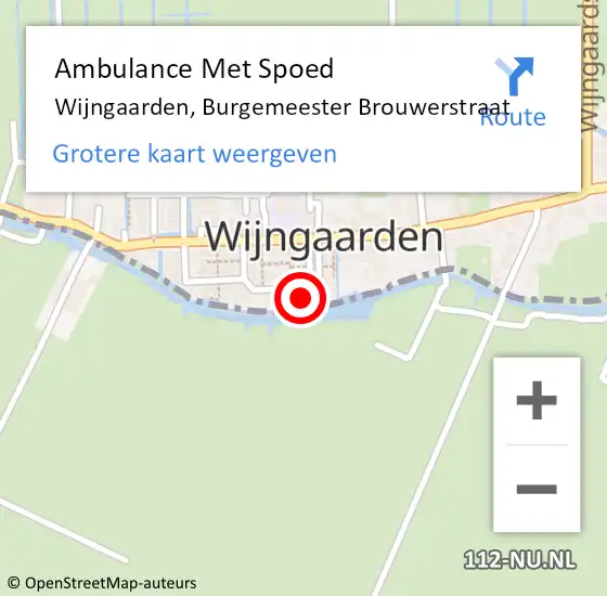 Locatie op kaart van de 112 melding: Ambulance Met Spoed Naar Wijngaarden, Burgemeester Brouwerstraat op 14 maart 2022 22:21