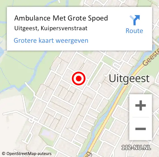 Locatie op kaart van de 112 melding: Ambulance Met Grote Spoed Naar Uitgeest, Kuipersvenstraat op 14 maart 2022 22:26