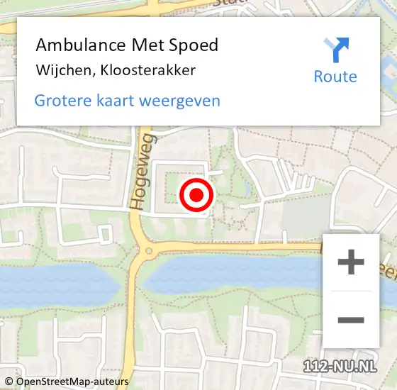 Locatie op kaart van de 112 melding: Ambulance Met Spoed Naar Wijchen, Kloosterakker op 14 maart 2022 22:54