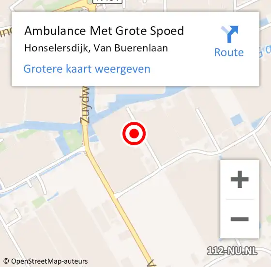 Locatie op kaart van de 112 melding: Ambulance Met Grote Spoed Naar Honselersdijk, Van Buerenlaan op 14 maart 2022 23:09