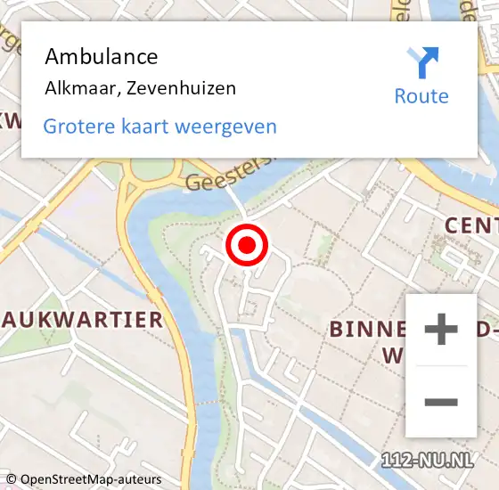 Locatie op kaart van de 112 melding: Ambulance Alkmaar, Zevenhuizen op 14 maart 2022 23:11