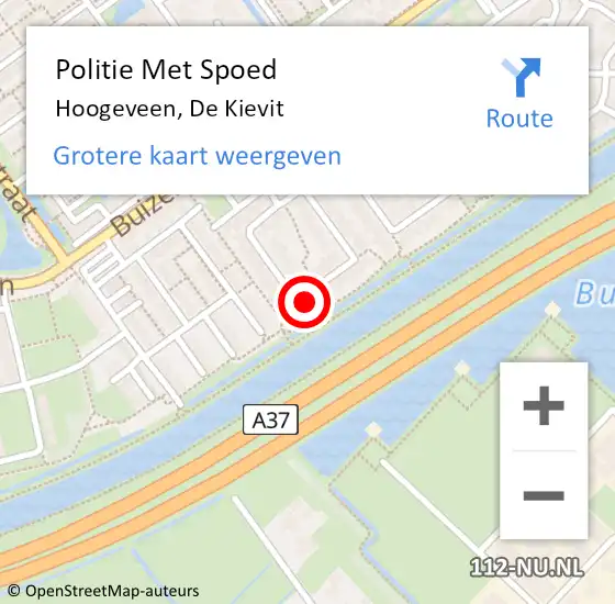 Locatie op kaart van de 112 melding: Politie Met Spoed Naar Hoogeveen, De Kievit op 14 maart 2022 23:38