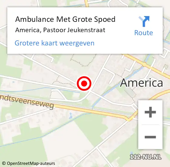 Locatie op kaart van de 112 melding: Ambulance Met Grote Spoed Naar America, Pastoor Jeukenstraat op 11 juli 2014 05:49