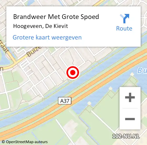 Locatie op kaart van de 112 melding: Brandweer Met Grote Spoed Naar Hoogeveen, De Kievit op 14 maart 2022 23:39