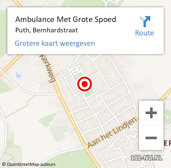 Locatie op kaart van de 112 melding: Ambulance Met Grote Spoed Naar Puth, Bernhardstraat op 11 juli 2014 05:54
