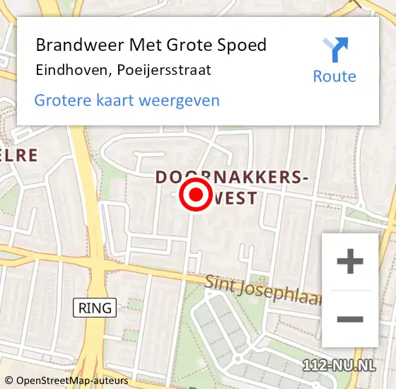 Locatie op kaart van de 112 melding: Brandweer Met Grote Spoed Naar Eindhoven, Poeijersstraat op 15 maart 2022 00:50