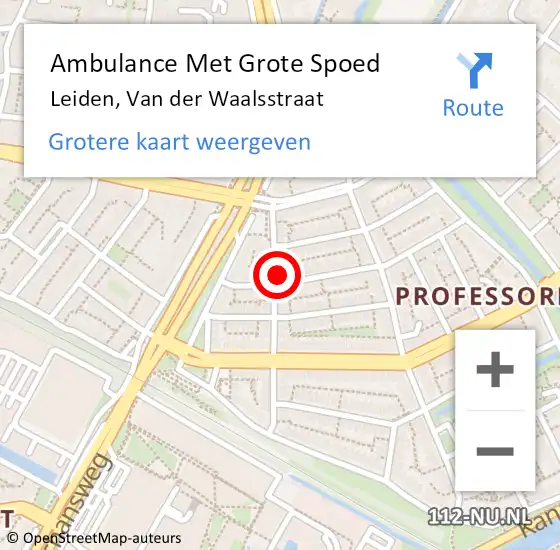 Locatie op kaart van de 112 melding: Ambulance Met Grote Spoed Naar Leiden, Van der Waalsstraat op 15 maart 2022 00:57