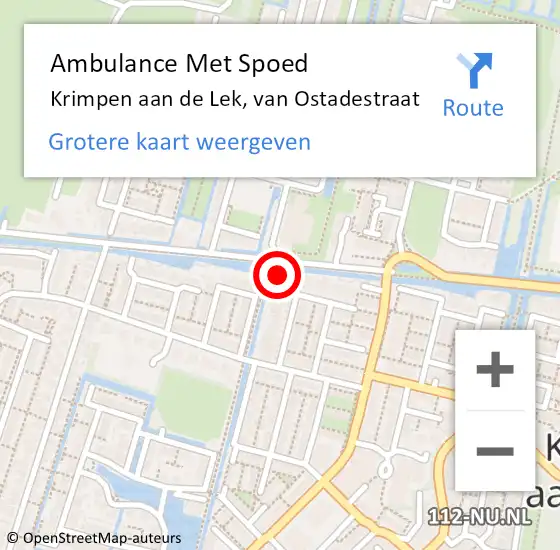 Locatie op kaart van de 112 melding: Ambulance Met Spoed Naar Krimpen aan de Lek, van Ostadestraat op 15 maart 2022 02:31