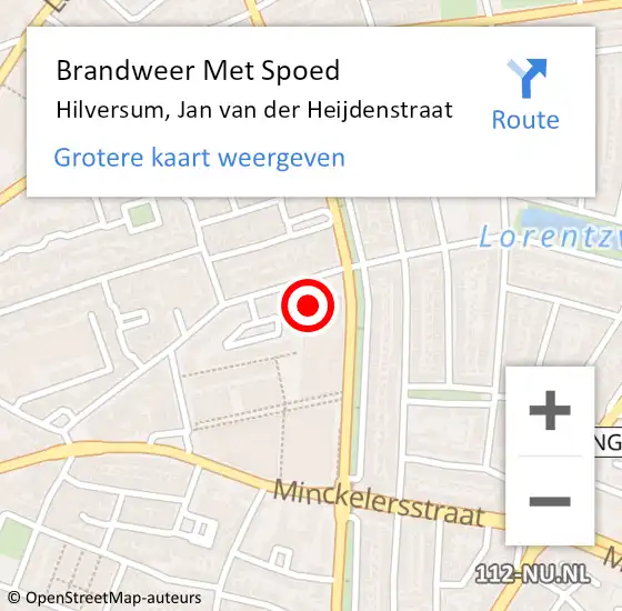 Locatie op kaart van de 112 melding: Brandweer Met Spoed Naar Hilversum, Jan van der Heijdenstraat op 15 maart 2022 02:59
