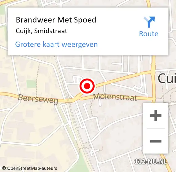 Locatie op kaart van de 112 melding: Brandweer Met Spoed Naar Cuijk, Smidstraat op 15 maart 2022 04:18