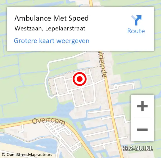 Locatie op kaart van de 112 melding: Ambulance Met Spoed Naar Westzaan, Lepelaarstraat op 15 maart 2022 05:24