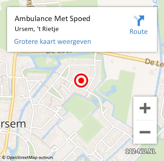 Locatie op kaart van de 112 melding: Ambulance Met Spoed Naar Ursem, 't Rietje op 15 maart 2022 05:48