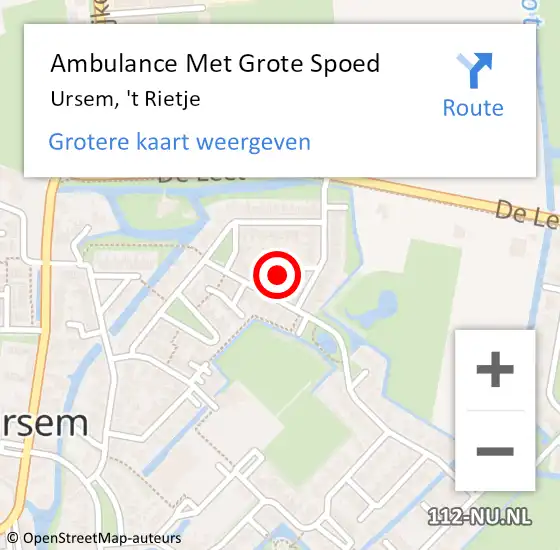 Locatie op kaart van de 112 melding: Ambulance Met Grote Spoed Naar Ursem, 't Rietje op 15 maart 2022 05:50