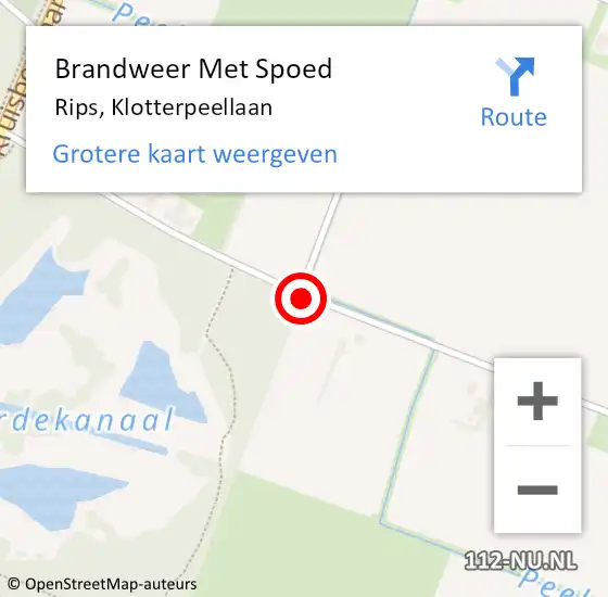 Locatie op kaart van de 112 melding: Brandweer Met Spoed Naar Rips, Klotterpeellaan op 11 juli 2014 06:49