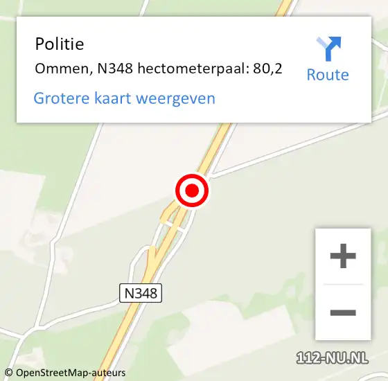 Locatie op kaart van de 112 melding: Politie Ommen, N348 hectometerpaal: 80,2 op 15 maart 2022 08:20
