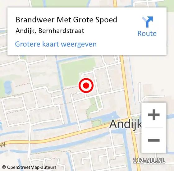 Locatie op kaart van de 112 melding: Brandweer Met Grote Spoed Naar Andijk, Bernhardstraat op 15 maart 2022 08:22