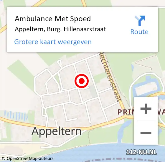 Locatie op kaart van de 112 melding: Ambulance Met Spoed Naar Appeltern, Burg. Hillenaarstraat op 15 maart 2022 08:28