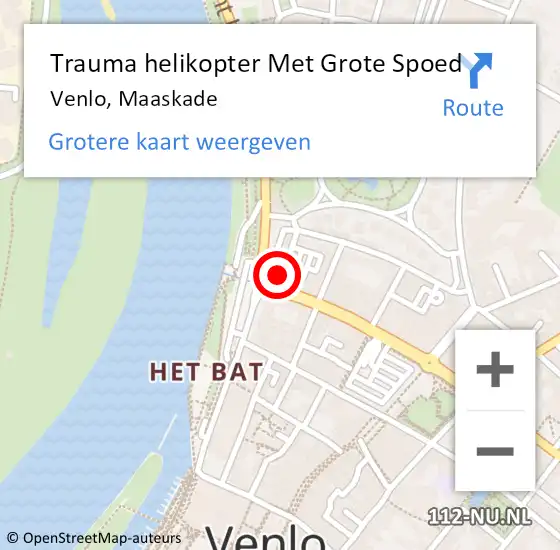 Locatie op kaart van de 112 melding: Trauma helikopter Met Grote Spoed Naar Venlo, Maaskade op 15 maart 2022 08:37