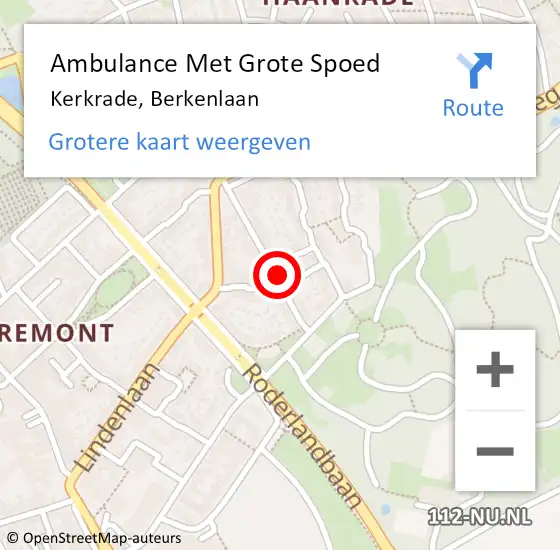 Locatie op kaart van de 112 melding: Ambulance Met Grote Spoed Naar Kerkrade, Berkenlaan op 15 maart 2022 08:48