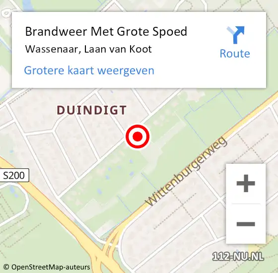 Locatie op kaart van de 112 melding: Brandweer Met Grote Spoed Naar Wassenaar, Laan van Koot op 15 maart 2022 08:56