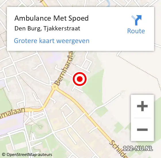 Locatie op kaart van de 112 melding: Ambulance Met Spoed Naar Den Burg, Tjakkerstraat op 15 maart 2022 08:57