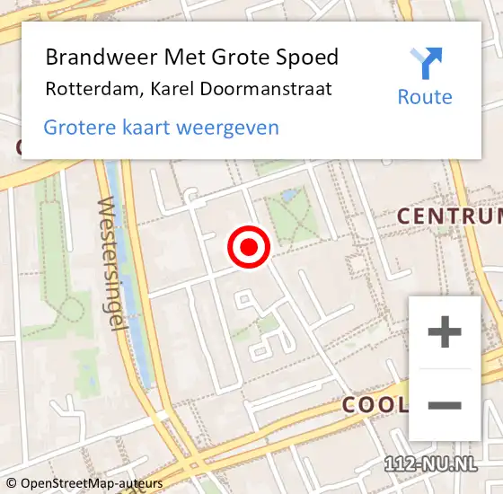 Locatie op kaart van de 112 melding: Brandweer Met Grote Spoed Naar Rozenburg, Karel Doormanstraat op 15 maart 2022 09:33