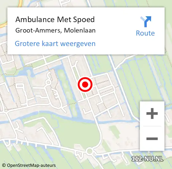 Locatie op kaart van de 112 melding: Ambulance Met Spoed Naar Groot-Ammers, Molenlaan op 15 maart 2022 09:37