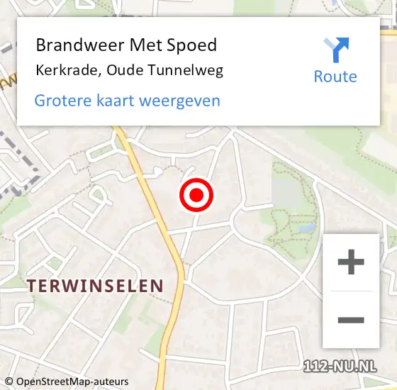 Locatie op kaart van de 112 melding: Brandweer Met Spoed Naar Kerkrade, Oude Tunnelweg op 15 maart 2022 09:38