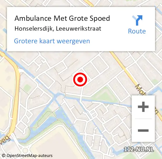 Locatie op kaart van de 112 melding: Ambulance Met Grote Spoed Naar Honselersdijk, Leeuwerikstraat op 15 maart 2022 09:46