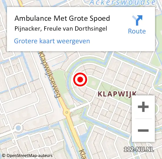 Locatie op kaart van de 112 melding: Ambulance Met Grote Spoed Naar Pijnacker, Freule van Dorthsingel op 15 maart 2022 09:49