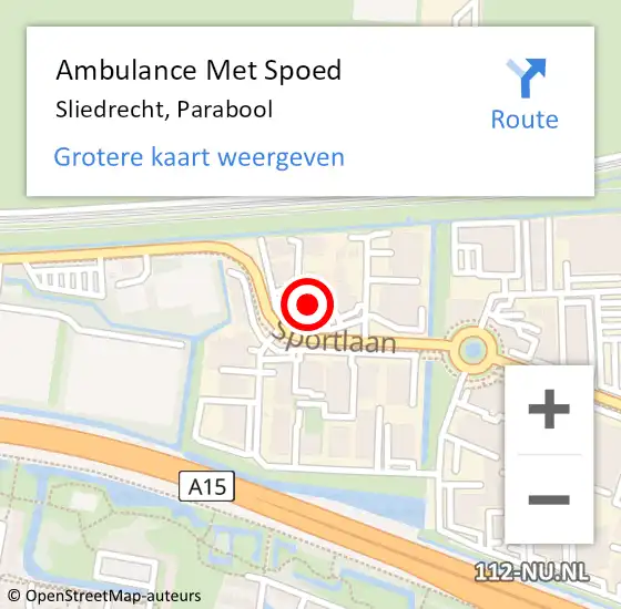 Locatie op kaart van de 112 melding: Ambulance Met Spoed Naar Sliedrecht, Parabool op 15 maart 2022 09:54