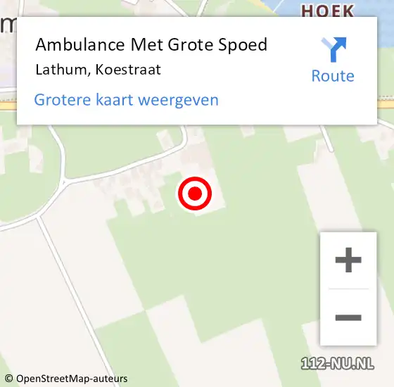 Locatie op kaart van de 112 melding: Ambulance Met Grote Spoed Naar Lathum, Koestraat op 15 maart 2022 09:58