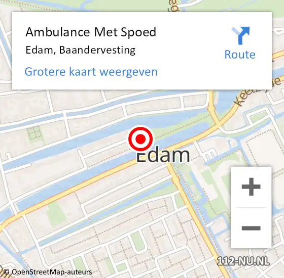 Locatie op kaart van de 112 melding: Ambulance Met Spoed Naar Edam, Baandervesting op 15 maart 2022 10:17