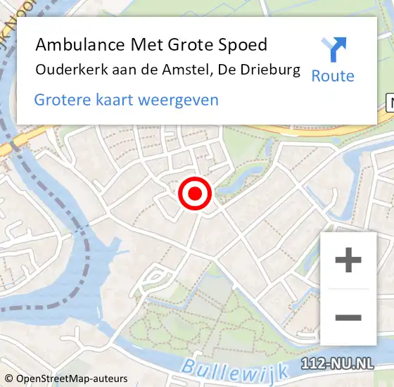 Locatie op kaart van de 112 melding: Ambulance Met Grote Spoed Naar Ouderkerk aan de Amstel, De Drieburg op 15 maart 2022 10:22