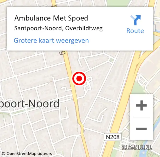 Locatie op kaart van de 112 melding: Ambulance Met Spoed Naar Santpoort-Noord, Overbildtweg op 15 maart 2022 10:55