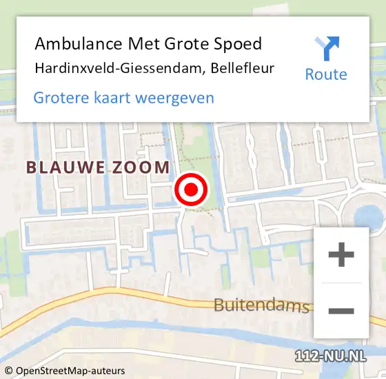 Locatie op kaart van de 112 melding: Ambulance Met Grote Spoed Naar Hardinxveld-Giessendam, Bellefleur op 15 maart 2022 11:48