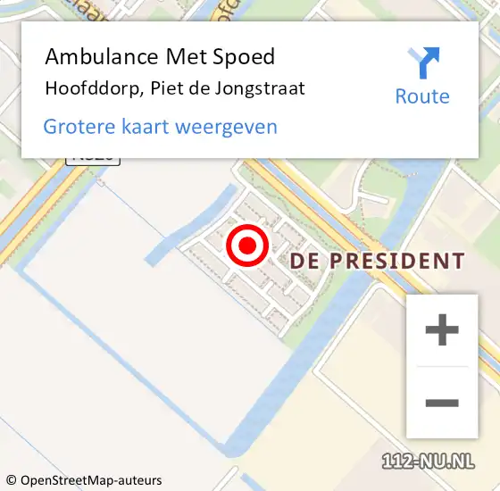 Locatie op kaart van de 112 melding: Ambulance Met Spoed Naar Hoofddorp, Piet de Jongstraat op 15 maart 2022 12:07