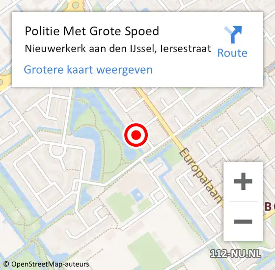 Locatie op kaart van de 112 melding: Politie Met Grote Spoed Naar Nieuwerkerk aan den IJssel, Iersestraat op 15 maart 2022 12:23