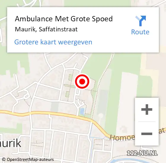 Locatie op kaart van de 112 melding: Ambulance Met Grote Spoed Naar Maurik, Saffatinstraat op 15 maart 2022 12:28