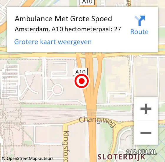 Locatie op kaart van de 112 melding: Ambulance Met Grote Spoed Naar Amsterdam, A10 hectometerpaal: 27 op 15 maart 2022 12:29