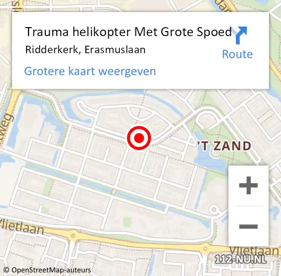 Locatie op kaart van de 112 melding: Trauma helikopter Met Grote Spoed Naar Ridderkerk, Erasmuslaan op 15 maart 2022 12:37