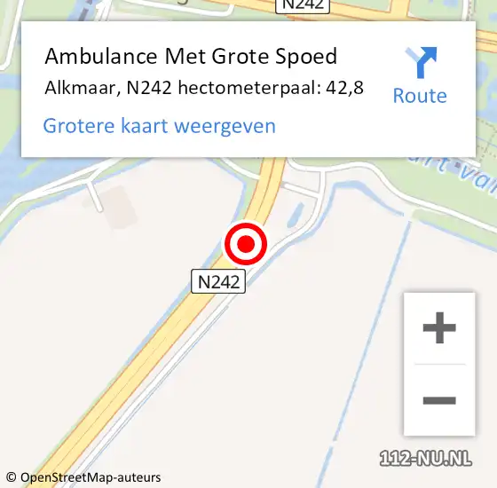 Locatie op kaart van de 112 melding: Ambulance Met Grote Spoed Naar Alkmaar, N242 hectometerpaal: 42,8 op 15 maart 2022 12:47