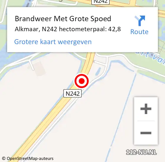 Locatie op kaart van de 112 melding: Brandweer Met Grote Spoed Naar Alkmaar, N242 hectometerpaal: 42,8 op 15 maart 2022 12:48