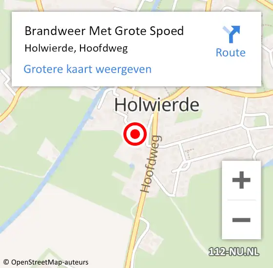 Locatie op kaart van de 112 melding: Brandweer Met Grote Spoed Naar Holwierde, Hoofdweg op 15 maart 2022 13:00