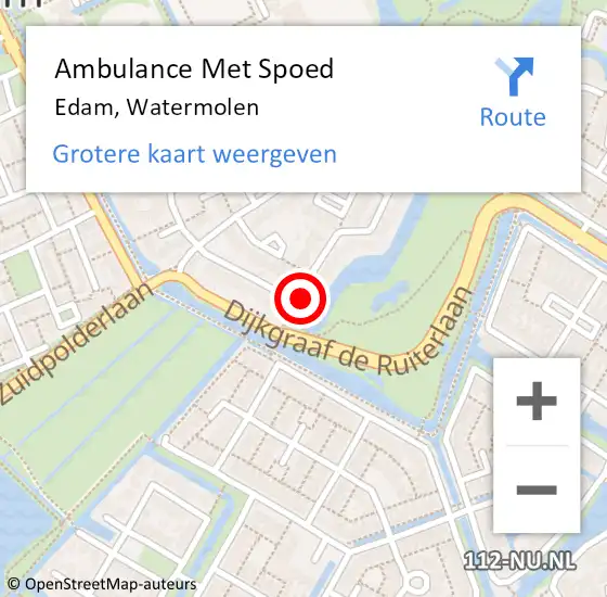 Locatie op kaart van de 112 melding: Ambulance Met Spoed Naar Edam, Watermolen op 15 maart 2022 13:19